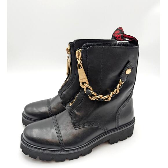 Zadig & Voltaire Joe Cecilia Patent Chain Boots Women's Black Size US7.5 EU38 - Picture 1 of 16